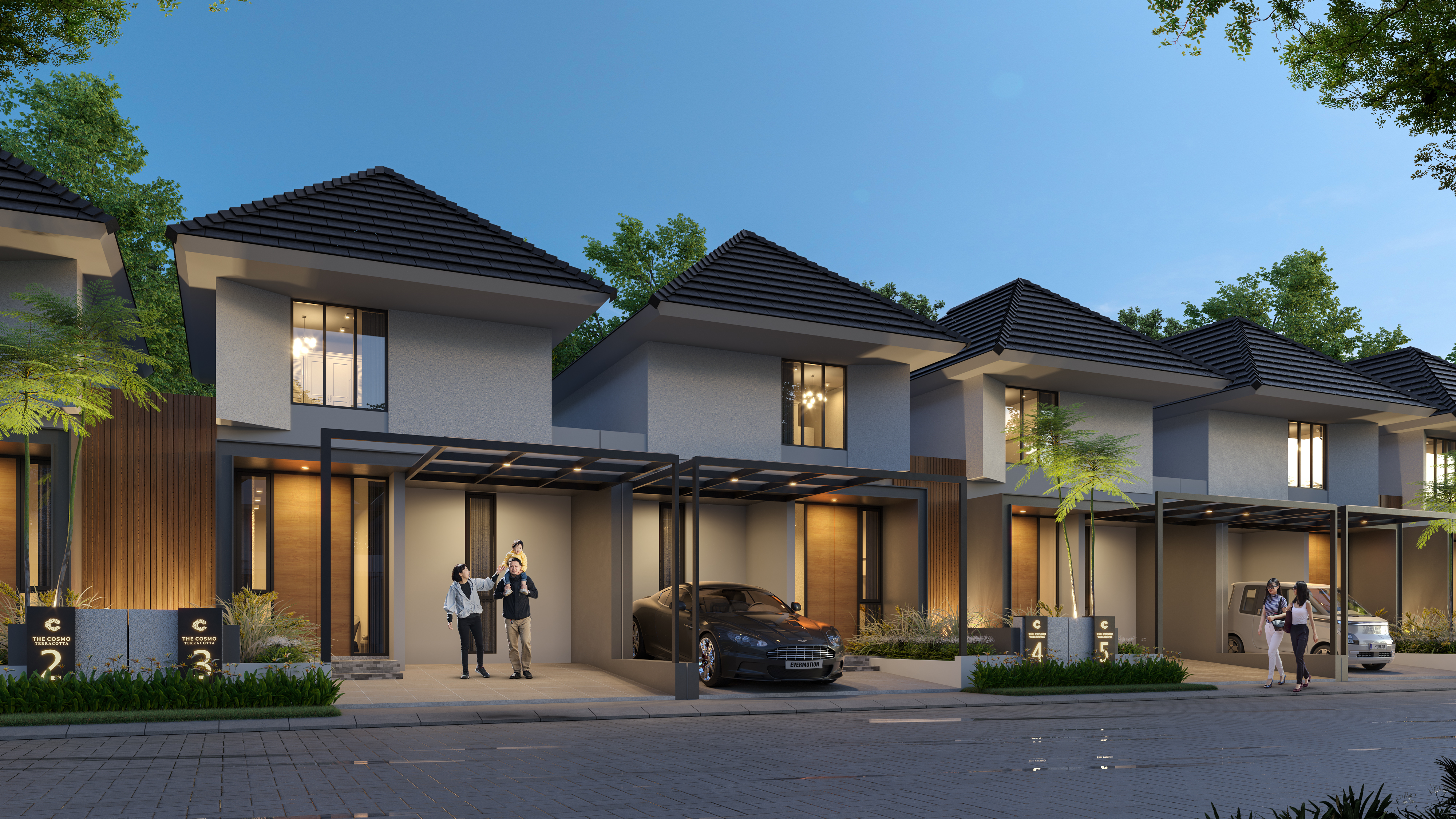 Tampak depan rumah type 36 The Cosmo Terracotta